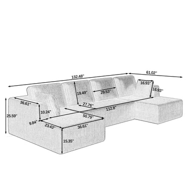 Modern Minimalist U Shape Modular Sectional Sofa